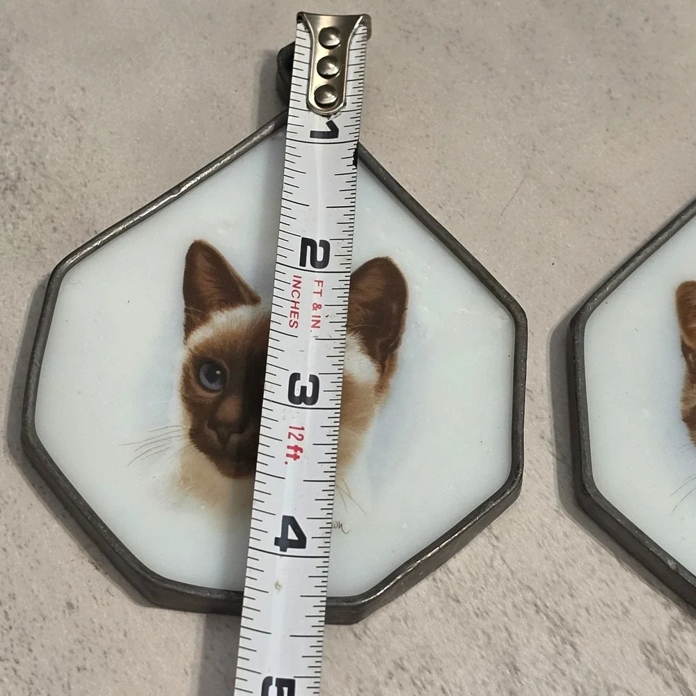 Hand Painted Cat Suncatchers Glass Window Ornament Siamese Tabby Set of 2